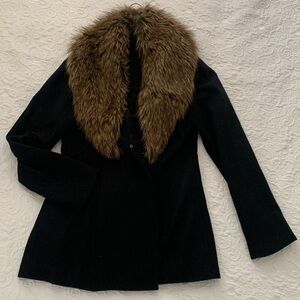 Black faux fur jacket blazer size S removable‎ fur black brown classic elegant